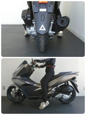 New Pcx クロスカブ５０ 足つきチェック 身長１６２ｃｍの女性に跨って頂きました オートプラザ 神戸市西区 明石市にあるバイクショップ Hondawing ホンダウィング 店